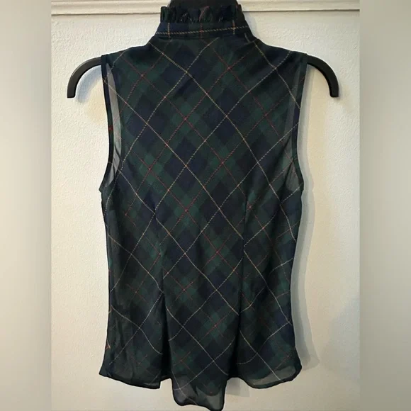 Lauren Ralph Lauren Green Plaid Ruffle Sleeveless Blouse Size Small - Picture 2 of 4